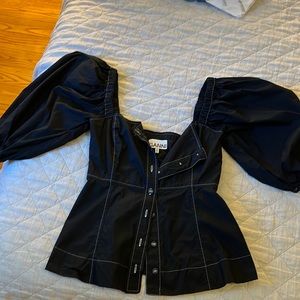 GANNI puff sleeve top, black, size 34